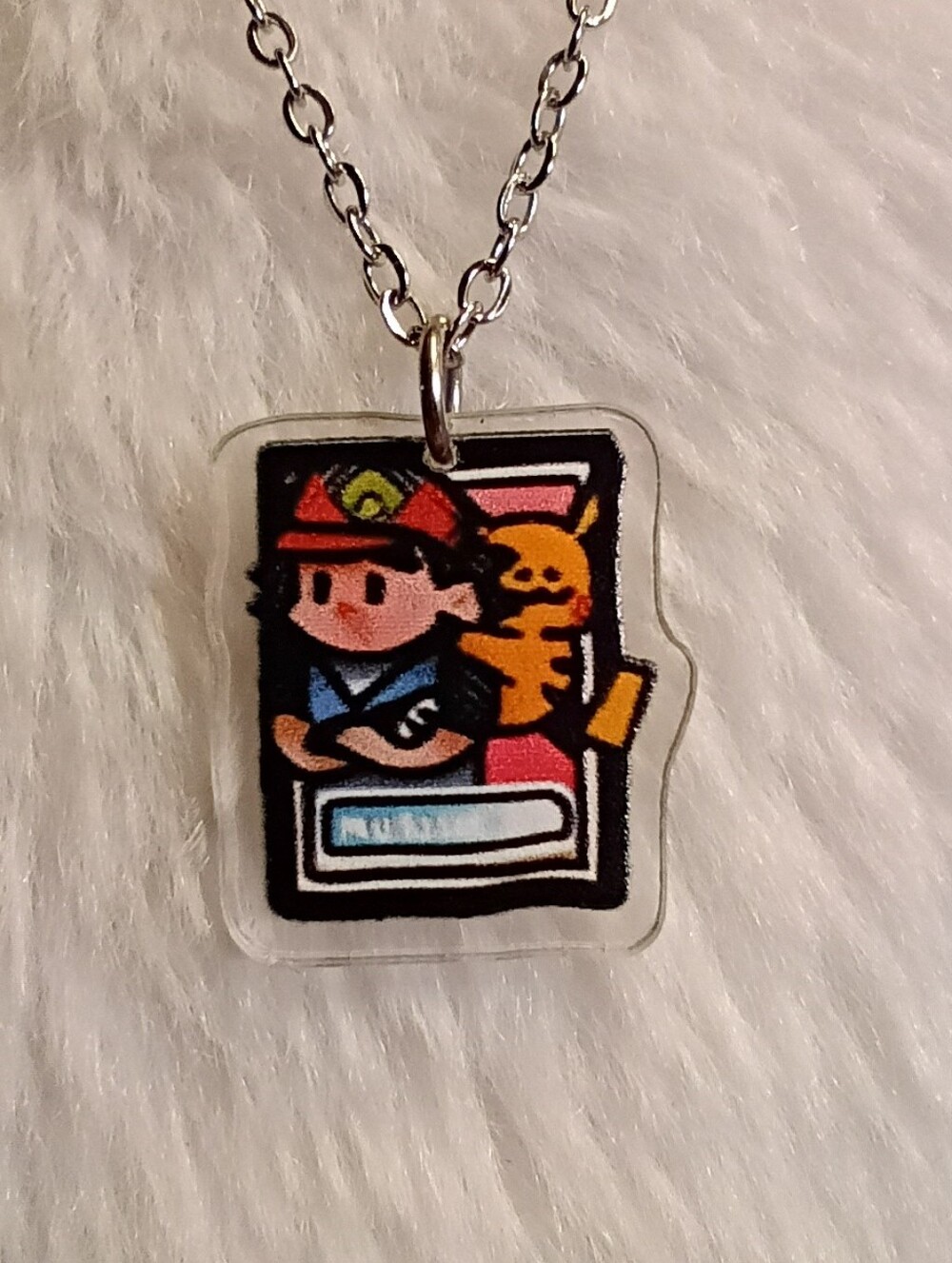 Kawaii Stainless Steel Pokemon Pikachu And Ash Card Small Dainty Necklace